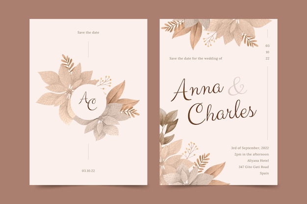 Hand drawn minimal wedding invitation template