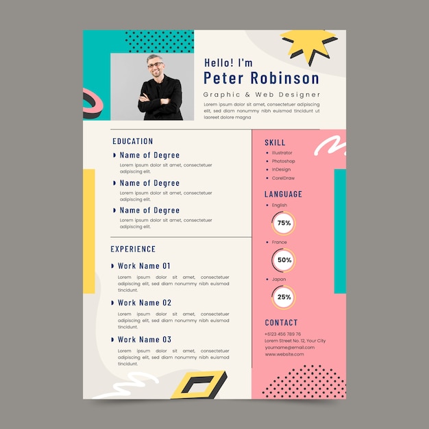 Hand drawn minimalist retro cv template
