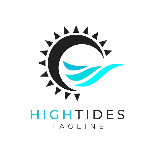 Hand drawn minimalist sun & ocean logo template