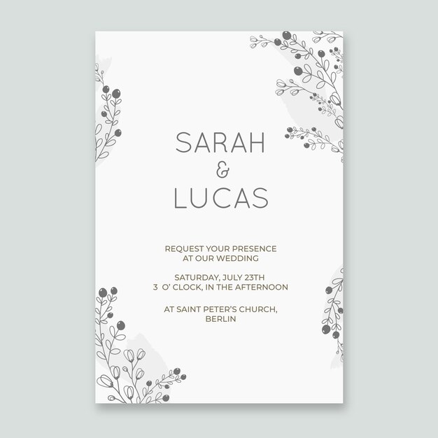 Hand drawn minimalist wedding invitation template