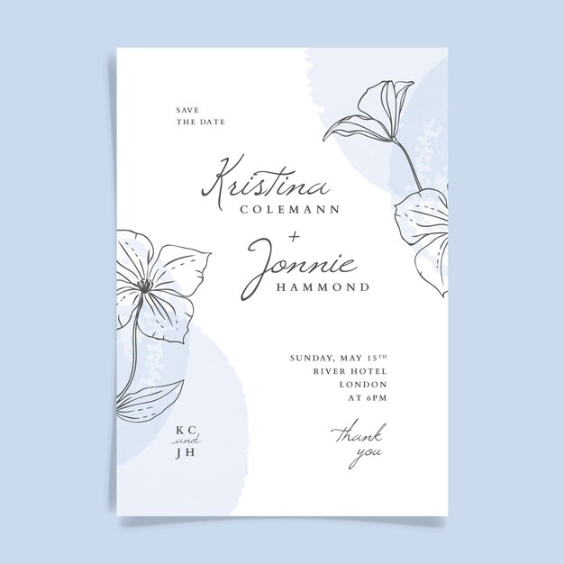 Hand drawn minimalist wedding invitation template