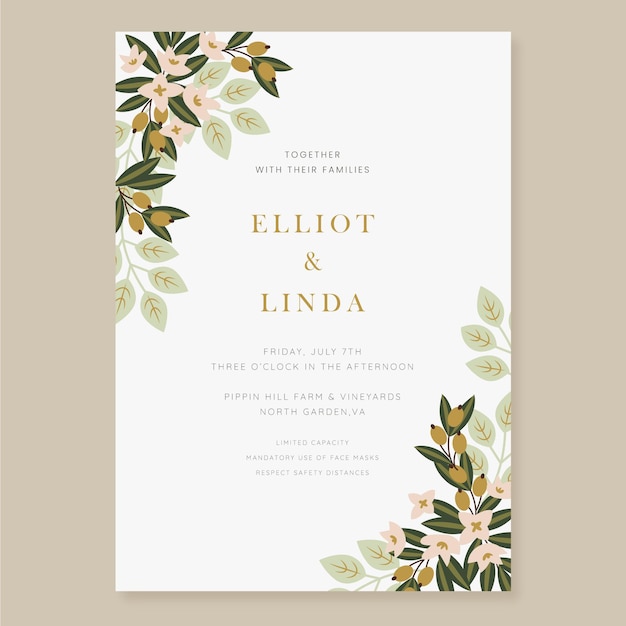 Hand drawn minimalist wedding invitation template