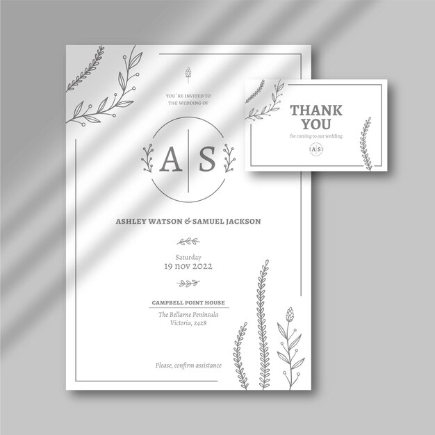 hand drawn minimalist wedding invitation template