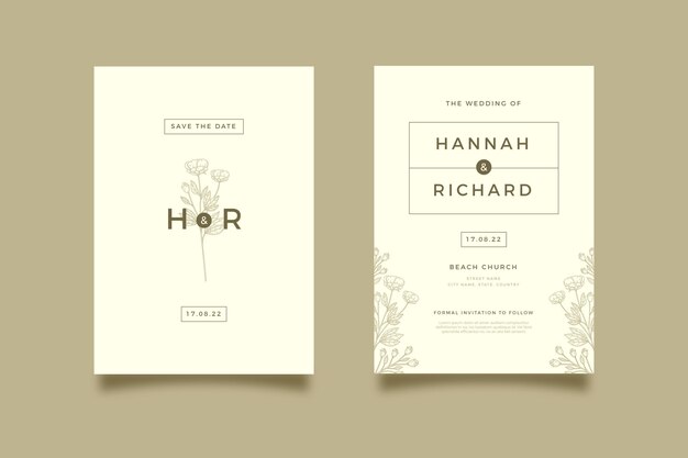 Hand drawn minimalist wedding invitation template