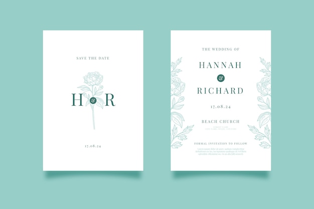 Free vector hand drawn minimalist wedding invitation template