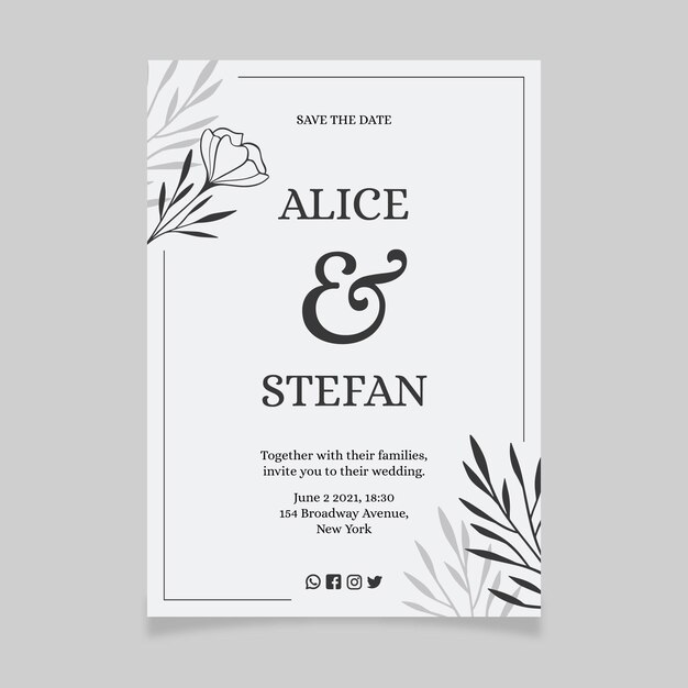 Hand drawn minimalist wedding invitation template