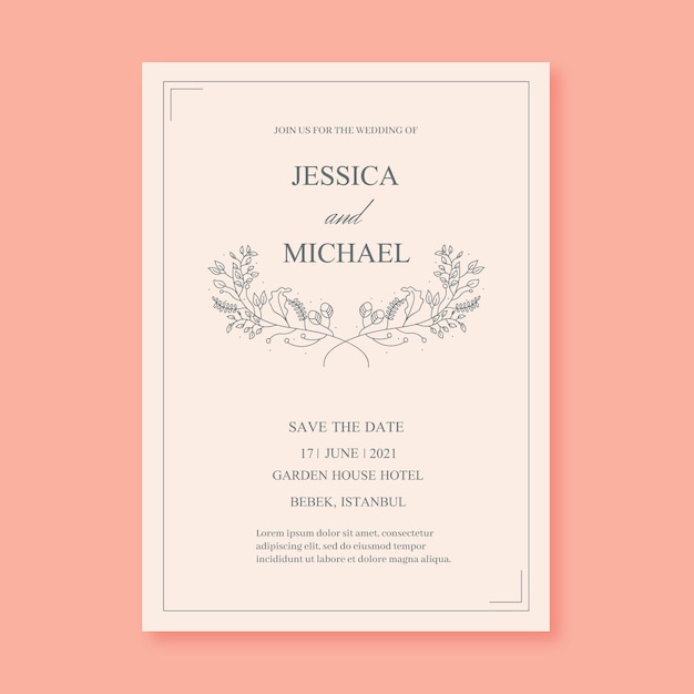 Hand drawn minimalist wedding invitation template