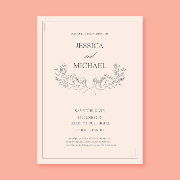 Free vector hand drawn minimalist wedding invitation template