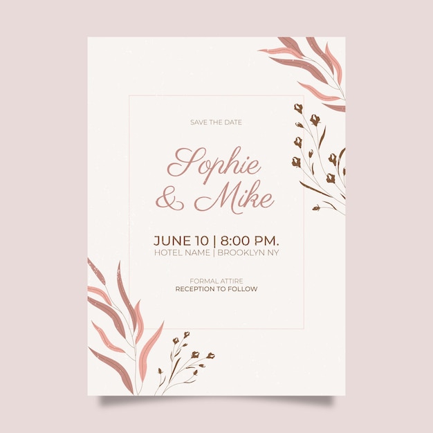 Hand drawn minimalist wedding invitation