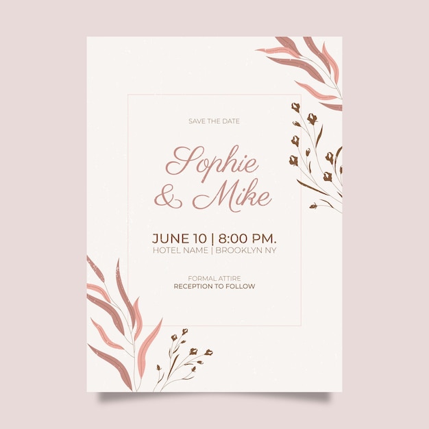 Free vector hand drawn minimalist wedding invitation