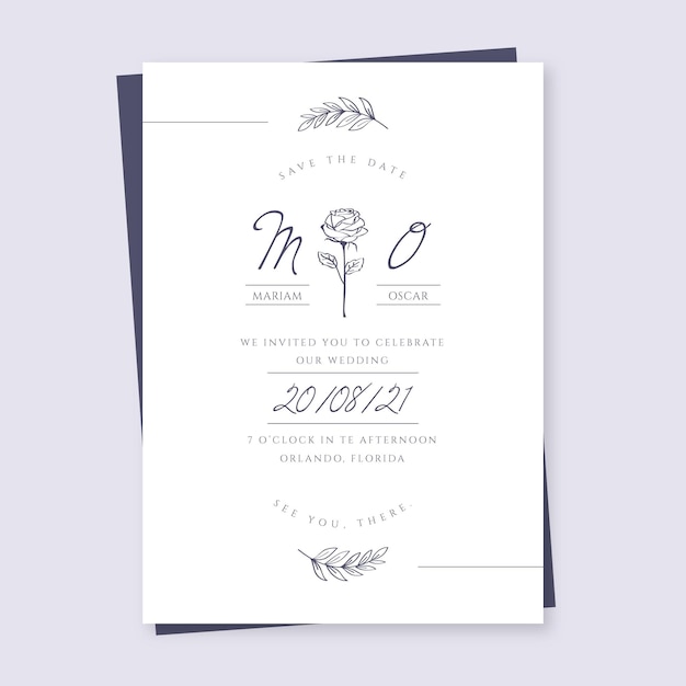 Hand drawn minimalist wedding invitation