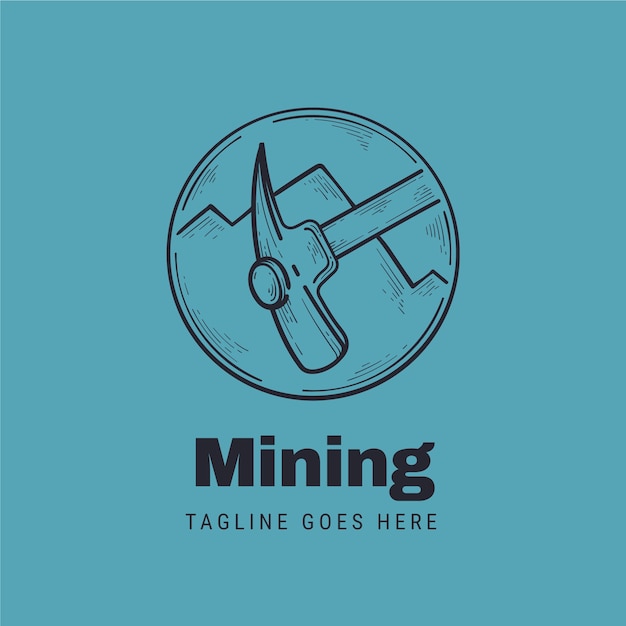 Бесплатное векторное изображение Ручной обращается шаблон логотипа горнодобывающей промышленности