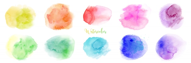 Hand drawn mixed rainbow watercolor paint brush set