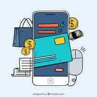 Free vector hand drawn mobile phone, online payment