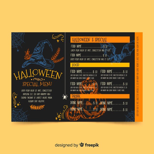 ハロウィンメニューテンプレートの手描きモデル