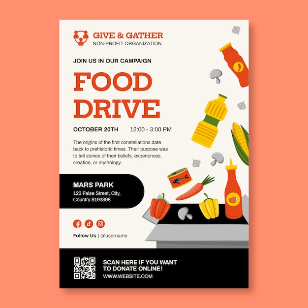 Hand-drawn modern give and gather food drive flyer