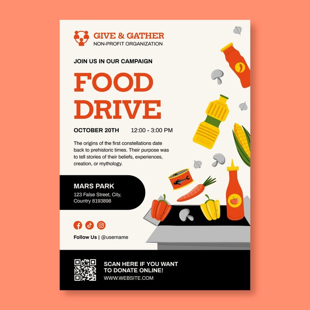 hand-drawn modern give and gather food drive flyer