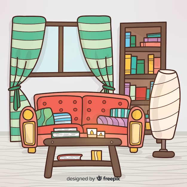 Free vector hand drawn modern living room