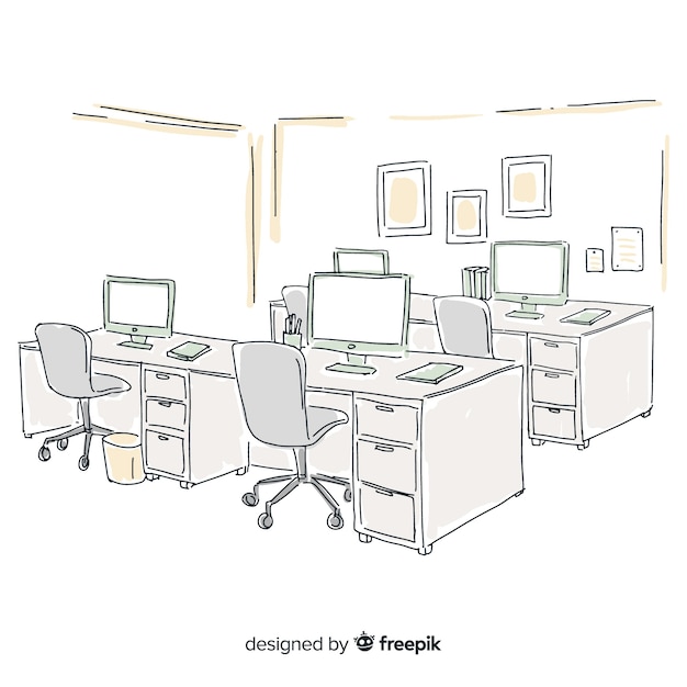 Hand drawn modern office interior