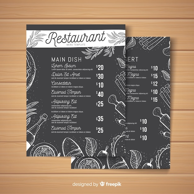 Hand drawn modern restaurant menu template
