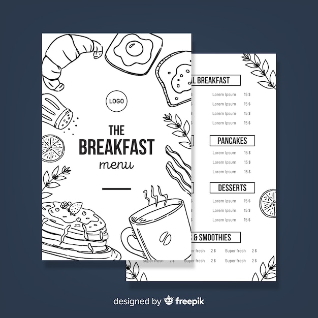 Hand drawn modern restaurant menu template