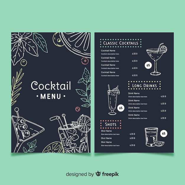 Free vector hand drawn modern restaurant menu template