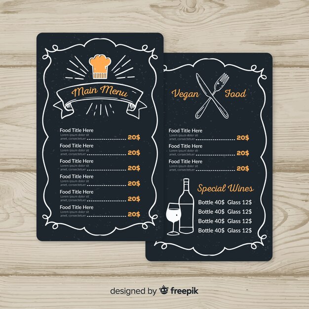 hand drawn modern restaurant menu template