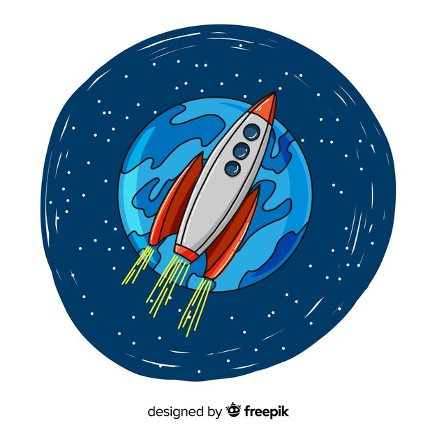 Hand drawn modern space rocket