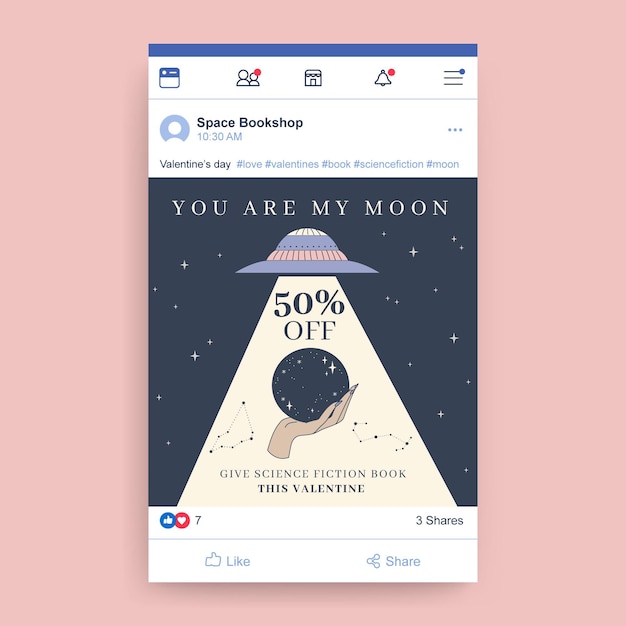 Vettore gratuito post di facebook di san valentino moderno disegnato a mano