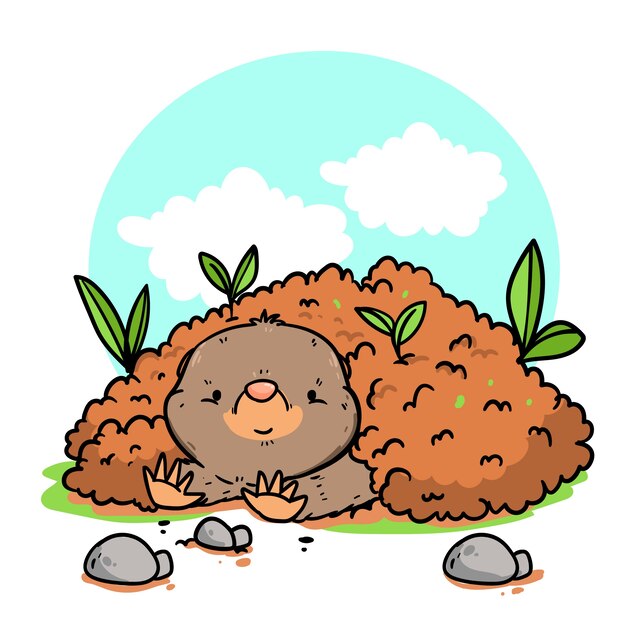 Hand drawn mole cartoon illustration