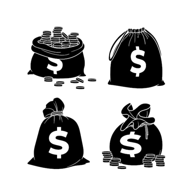 Hand drawn money bag silhouette illustration