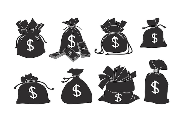 Free vector hand drawn  money bag silhouette set