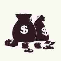 Бесплатное векторное изображение Ручной обращается силуэт сумки с деньгами