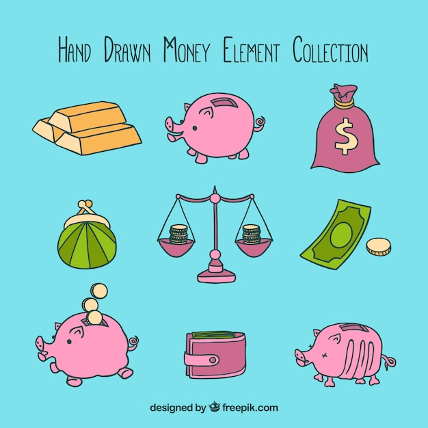 Free vector hand-drawn money element collection