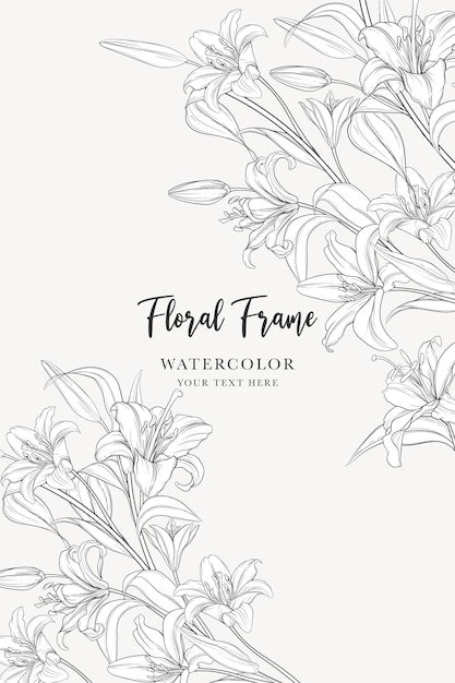 hand drawn mono-line floral lily background design
