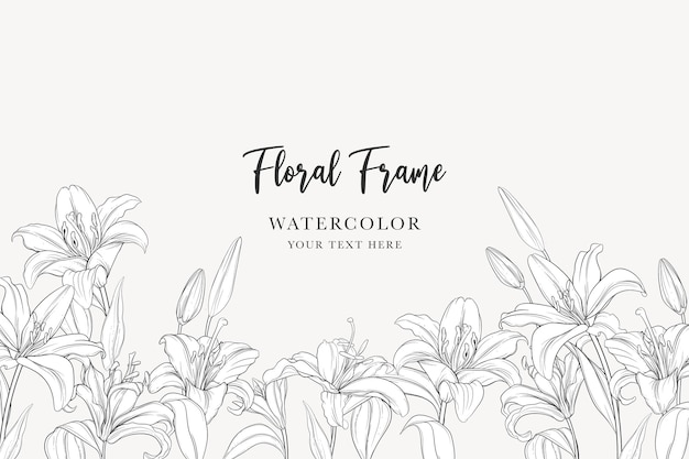 Hand drawn mono-line floral lily background design