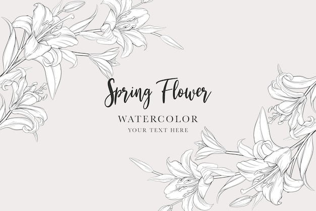 Hand drawn mono-line floral lily background design