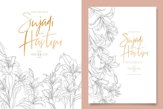 Hand drawn mono-line floral lily background design