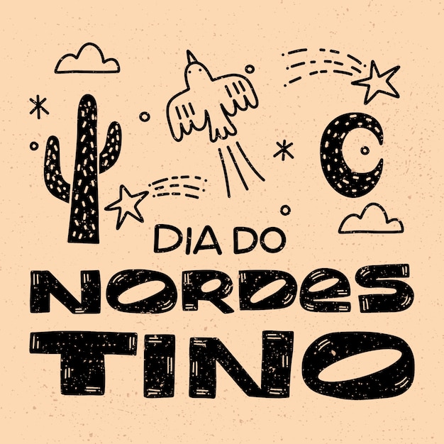 Free vector hand drawn monochrome dia do nordestino lettering