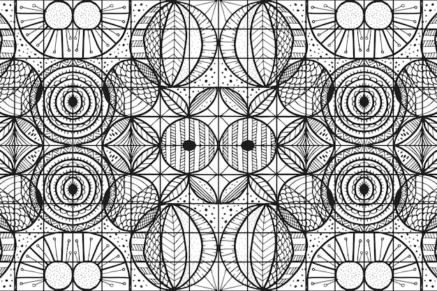 手描きのモノクロの幾何学的なモザイクパターンのデザイン