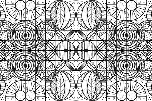 Hand drawn monochrome geometric mosaic pattern design