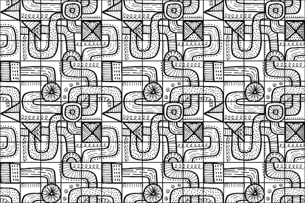 Disegno a mosaico geometrico monocromatico disegnato a mano