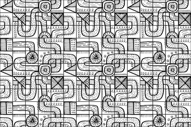 Hand drawn monochrome geometric mosaic pattern design