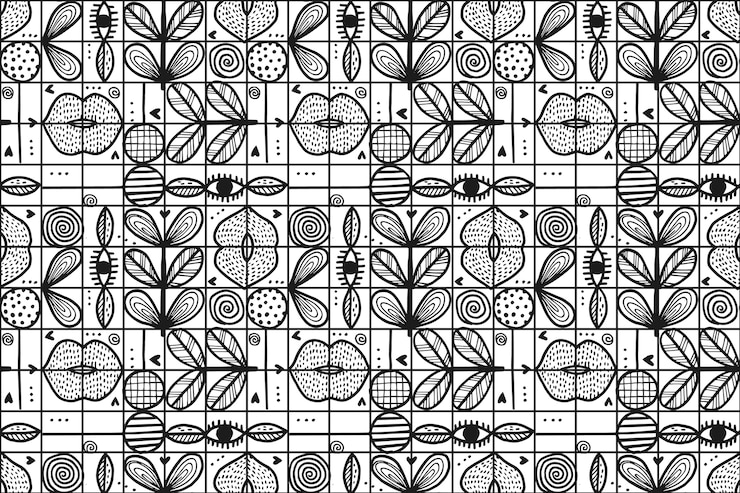 Free Vector hand drawn monochrome geometric mosaic pattern design