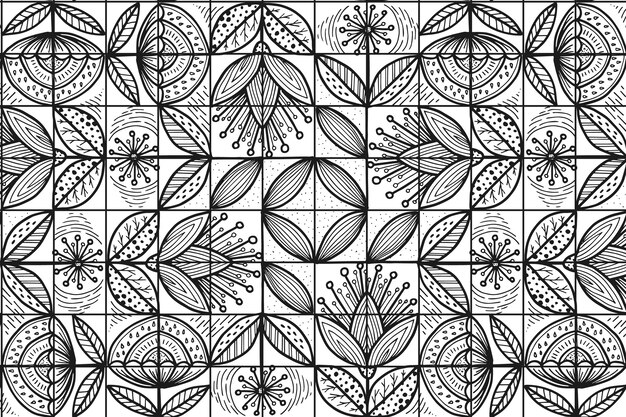 Hand drawn monochrome geometric mosaic pattern design