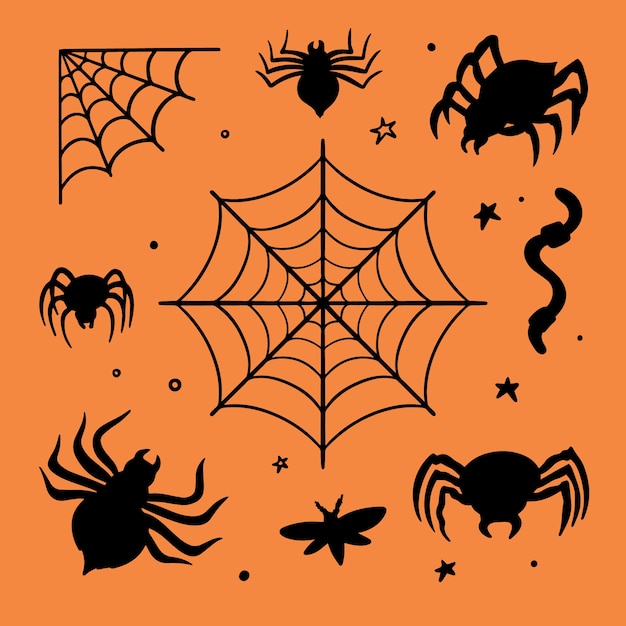 Vettore gratuito collezione di silhouette monocromatiche disegnate a mano per la celebrazione di halloween