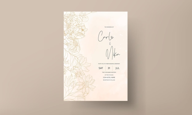 Free vector hand drawn monoline floral decorative elements wedding invitation card