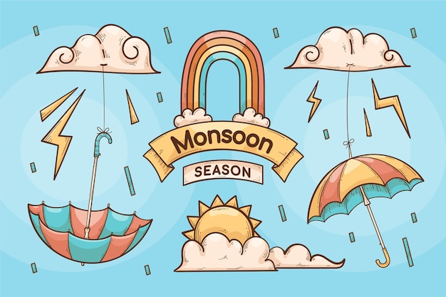 Vettore gratuito sfondo di stagione dei monsoni disegnato a mano