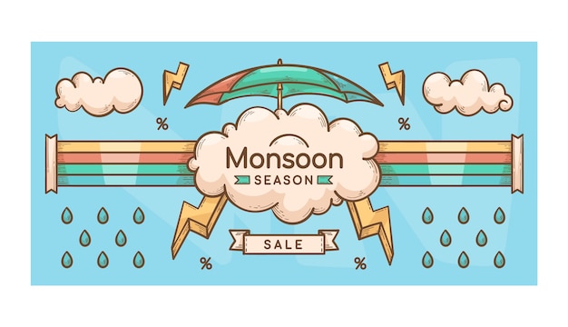 Hand drawn monsoon season banner