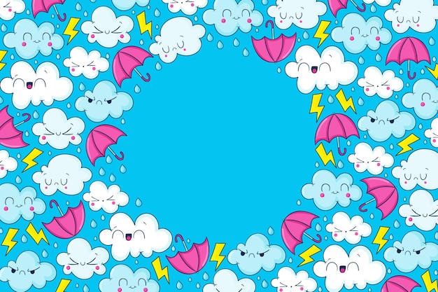 Hand drawn monsoon season clouds background